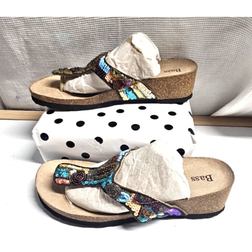 BASS JASMINE intricate beading sequins straps thong sandal leather upper‎ 8M